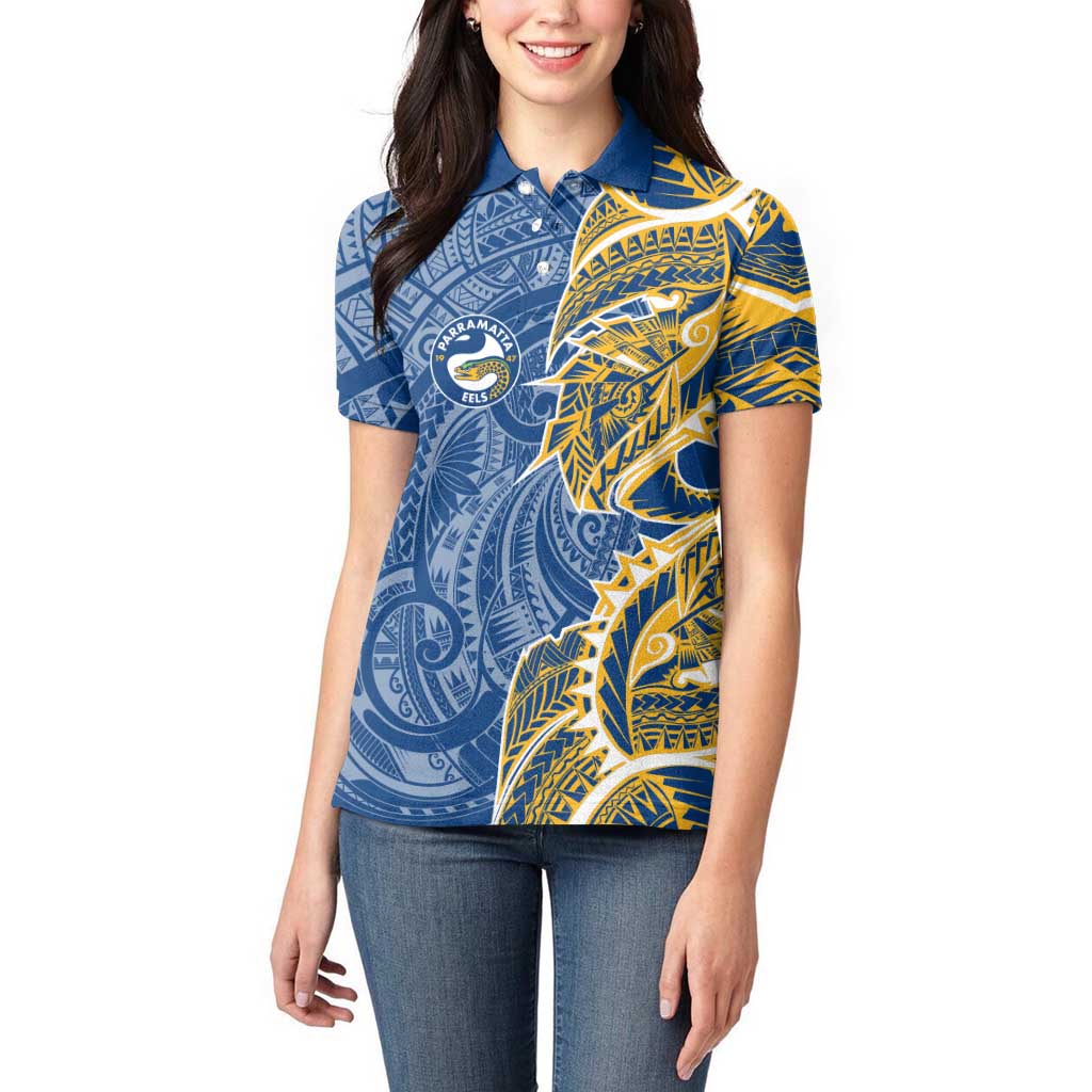 Parramatta Eels Women Polo Shirt Polynesian Tribal Tattoo Pacific Sport Art