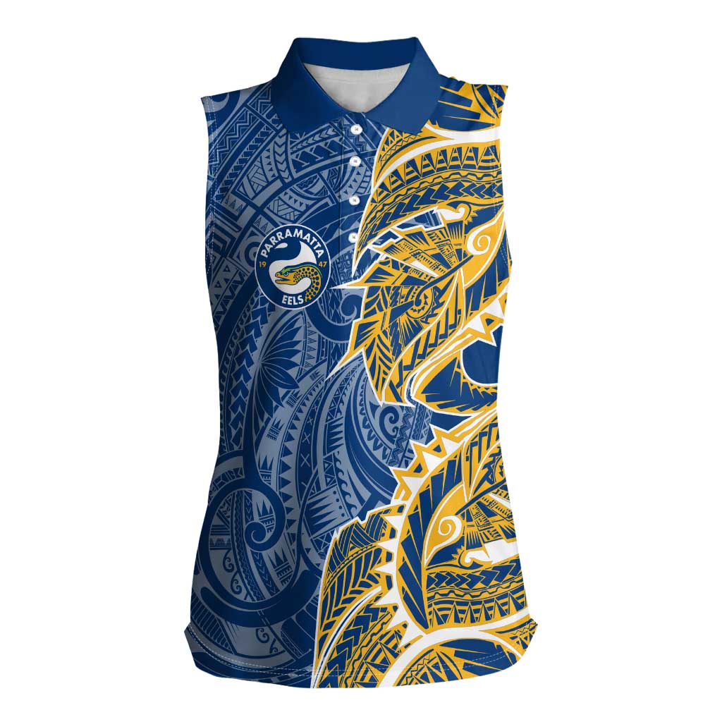 Parramatta Eels Women Sleeveless Polo Shirt Polynesian Tribal Tattoo Pacific Sport Art