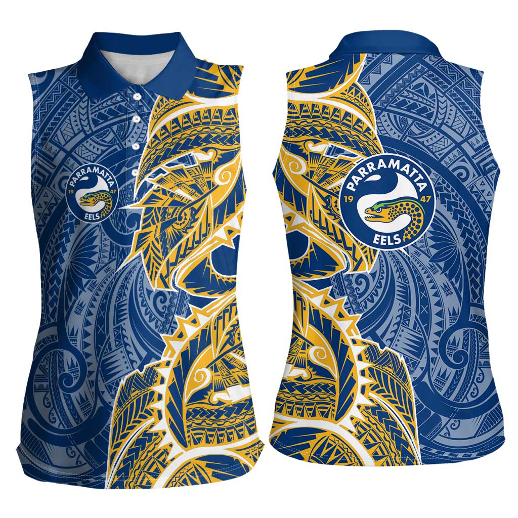 Parramatta Eels Women Sleeveless Polo Shirt Polynesian Tribal Tattoo Pacific Sport Art
