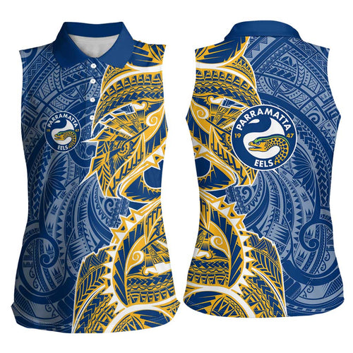 Parramatta Eels Women Sleeveless Polo Shirt Polynesian Tribal Tattoo Pacific Sport Art