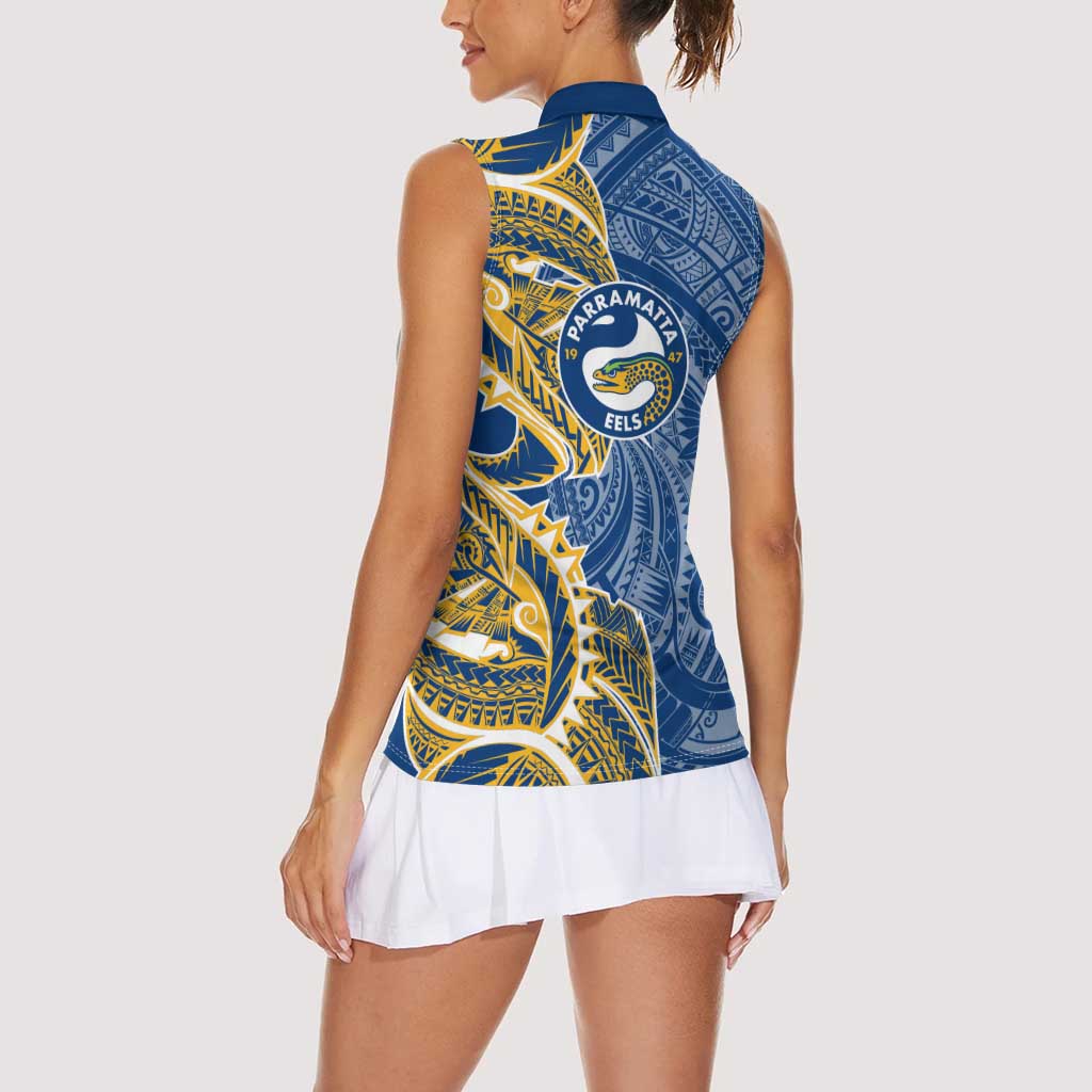 Parramatta Eels Women Sleeveless Polo Shirt Polynesian Tribal Tattoo Pacific Sport Art