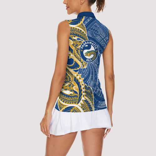 Parramatta Eels Women Sleeveless Polo Shirt Polynesian Tribal Tattoo Pacific Sport Art