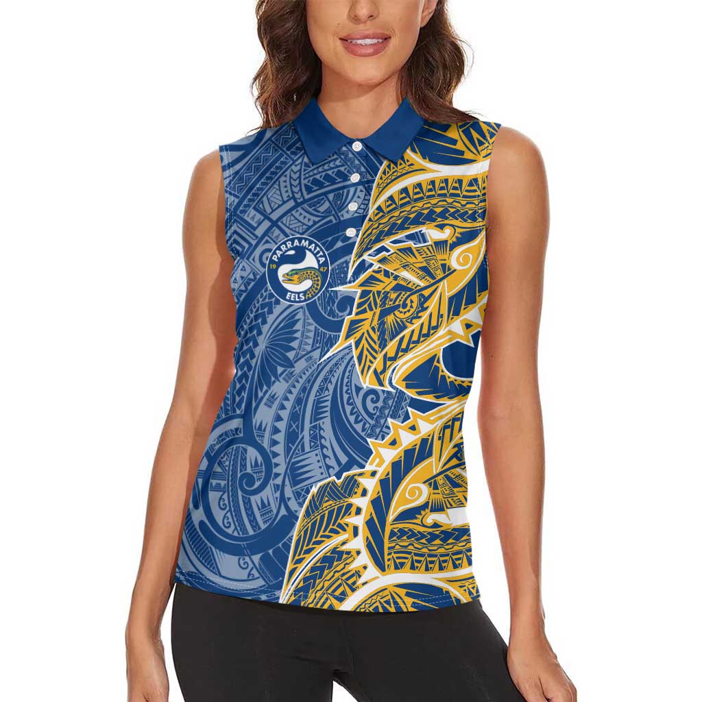 Parramatta Eels Women Sleeveless Polo Shirt Polynesian Tribal Tattoo Pacific Sport Art