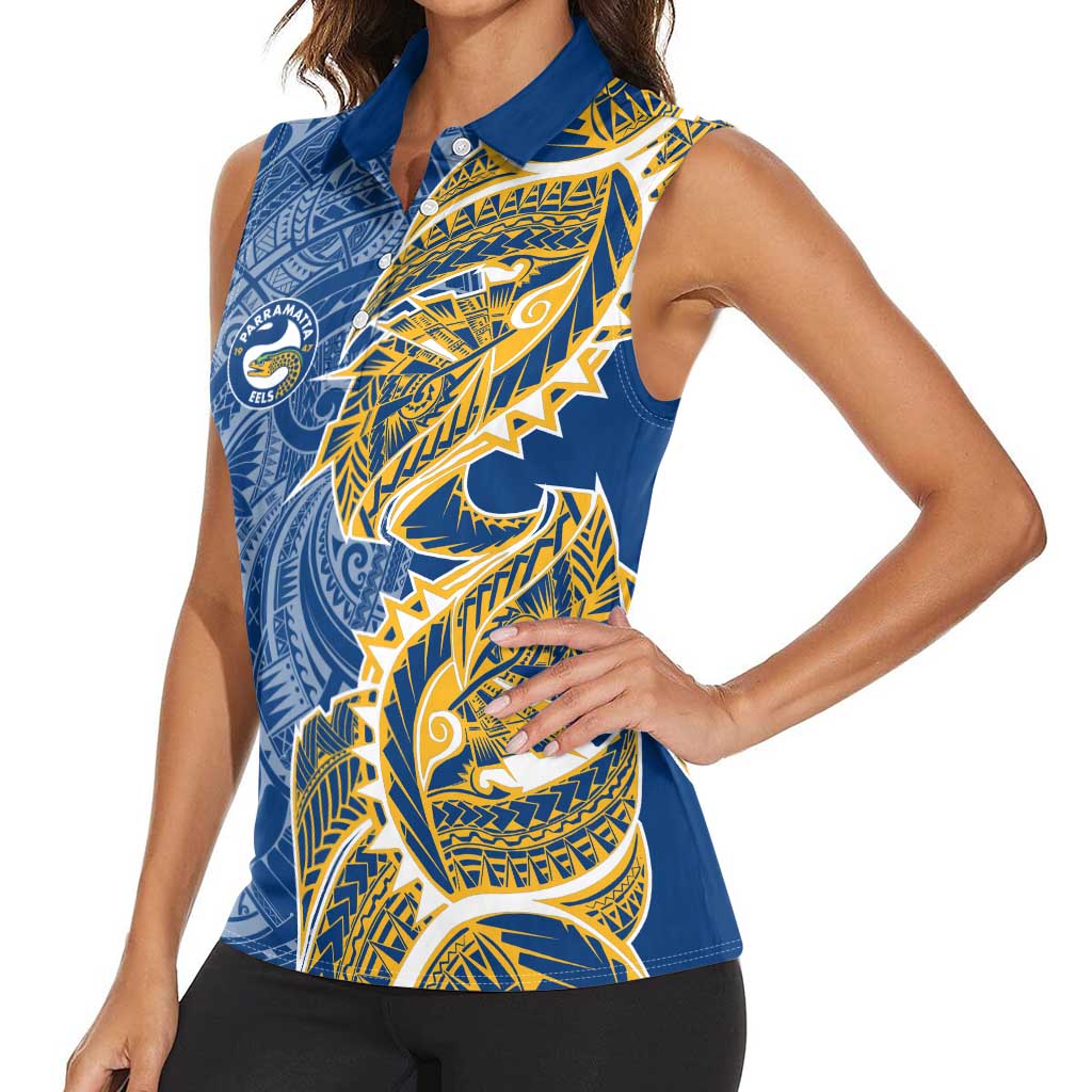 Parramatta Eels Women Sleeveless Polo Shirt Polynesian Tribal Tattoo Pacific Sport Art