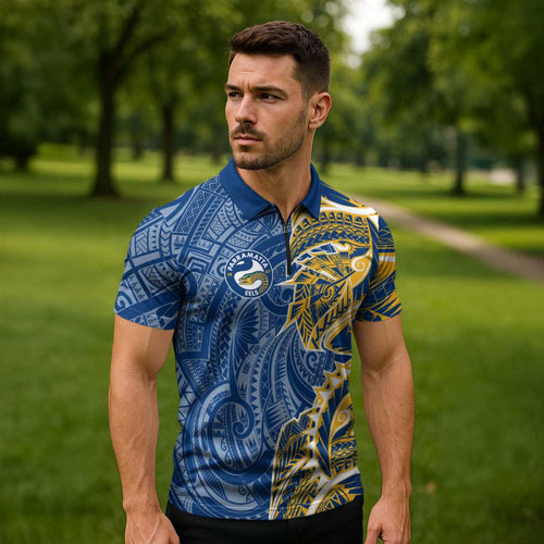 Parramatta Eels Zipper Polo Shirt Polynesian Tribal Tattoo Pacific Sport Art