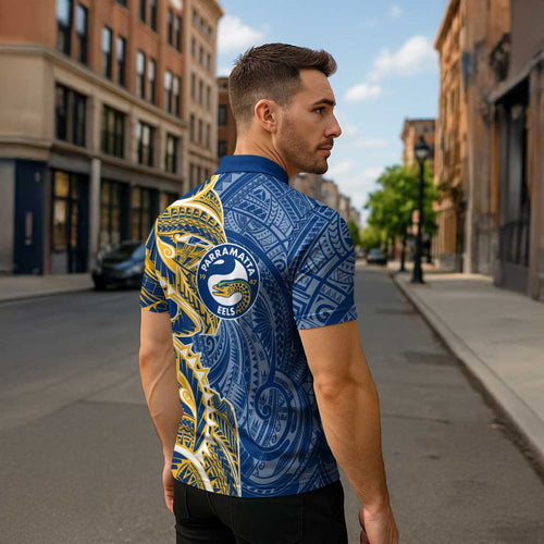 Parramatta Eels Zipper Polo Shirt Polynesian Tribal Tattoo Pacific Sport Art