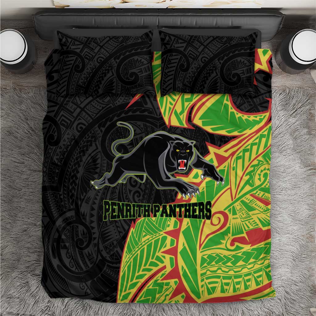 Penrith Panthers Bedding Set Polynesian Tribal Tattoo Pacific Sport Art