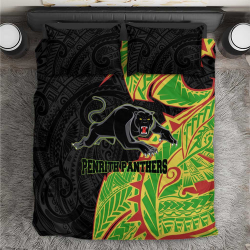 Penrith Panthers Bedding Set Polynesian Tribal Tattoo Pacific Sport Art