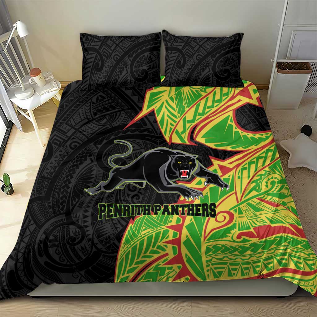 Penrith Panthers Bedding Set Polynesian Tribal Tattoo Pacific Sport Art