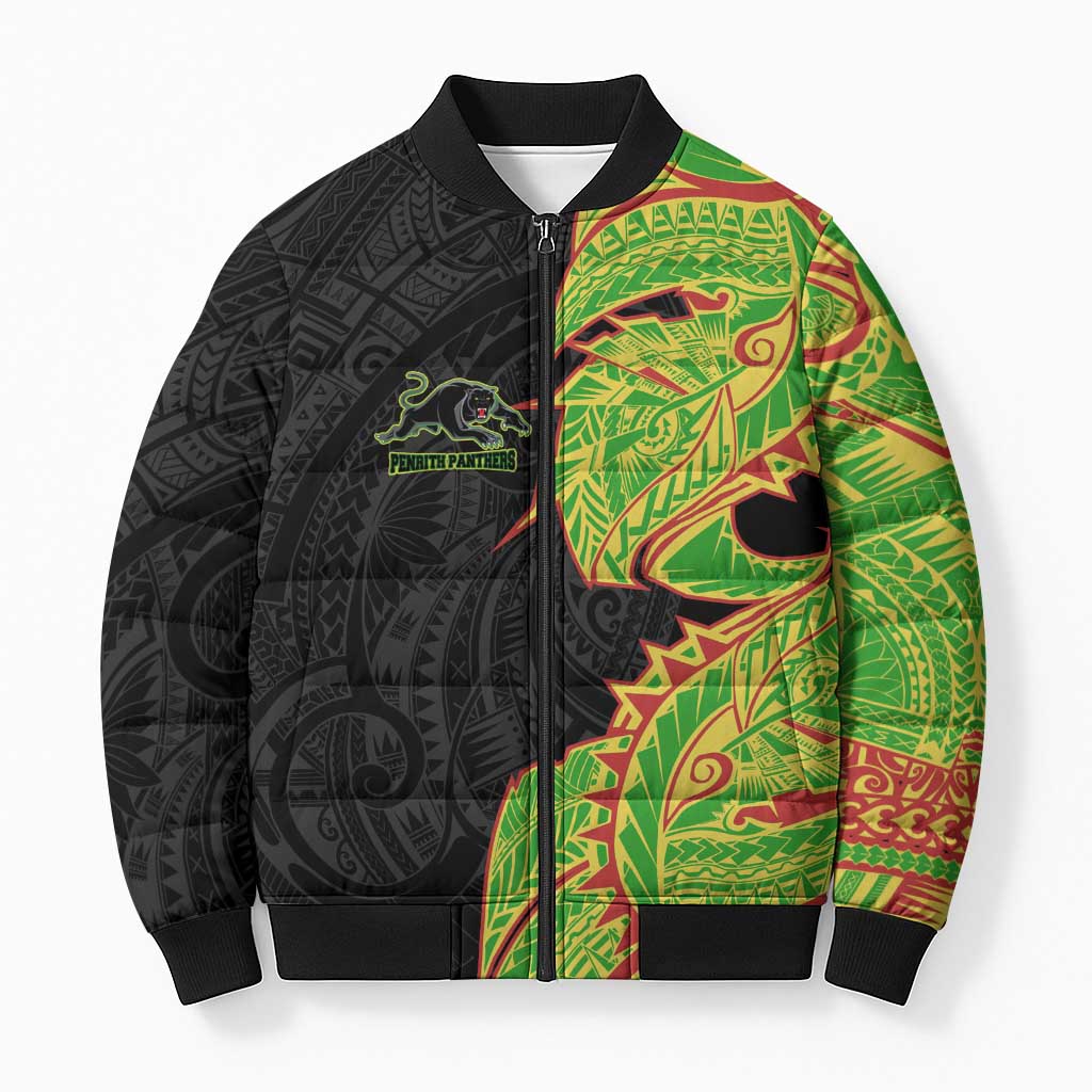 Penrith Panthers Bomber Puffer Jacket Polynesian Tribal Tattoo Pacific Sport Art