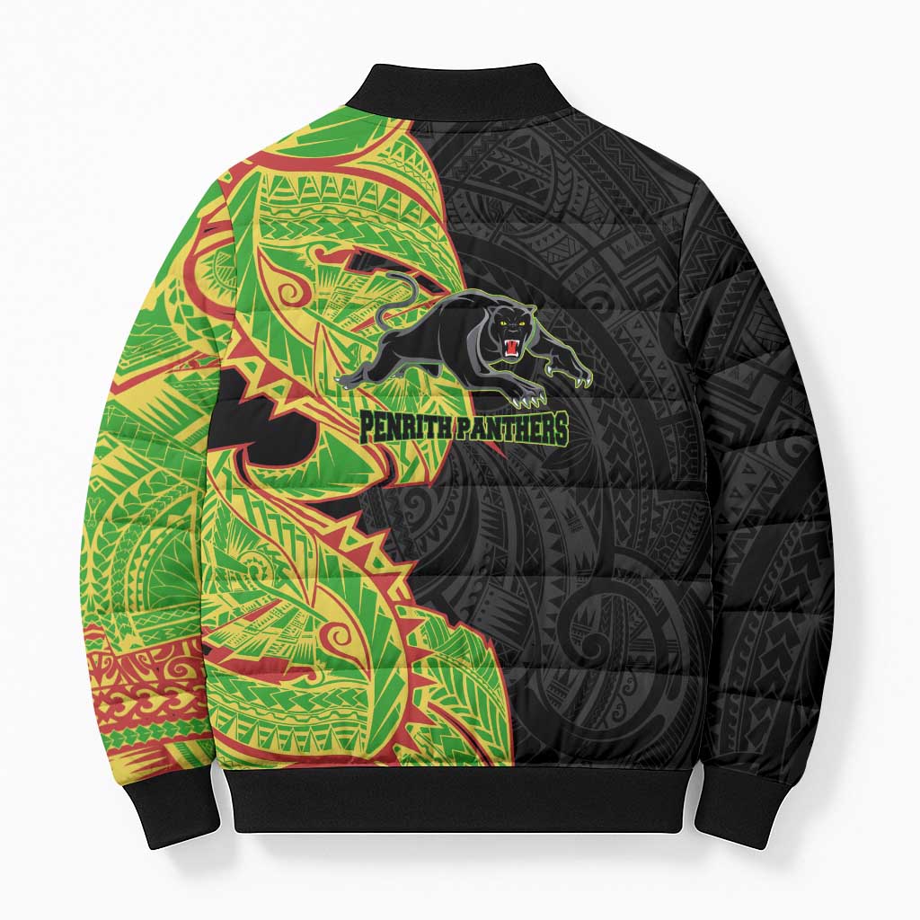 Penrith Panthers Bomber Puffer Jacket Polynesian Tribal Tattoo Pacific Sport Art