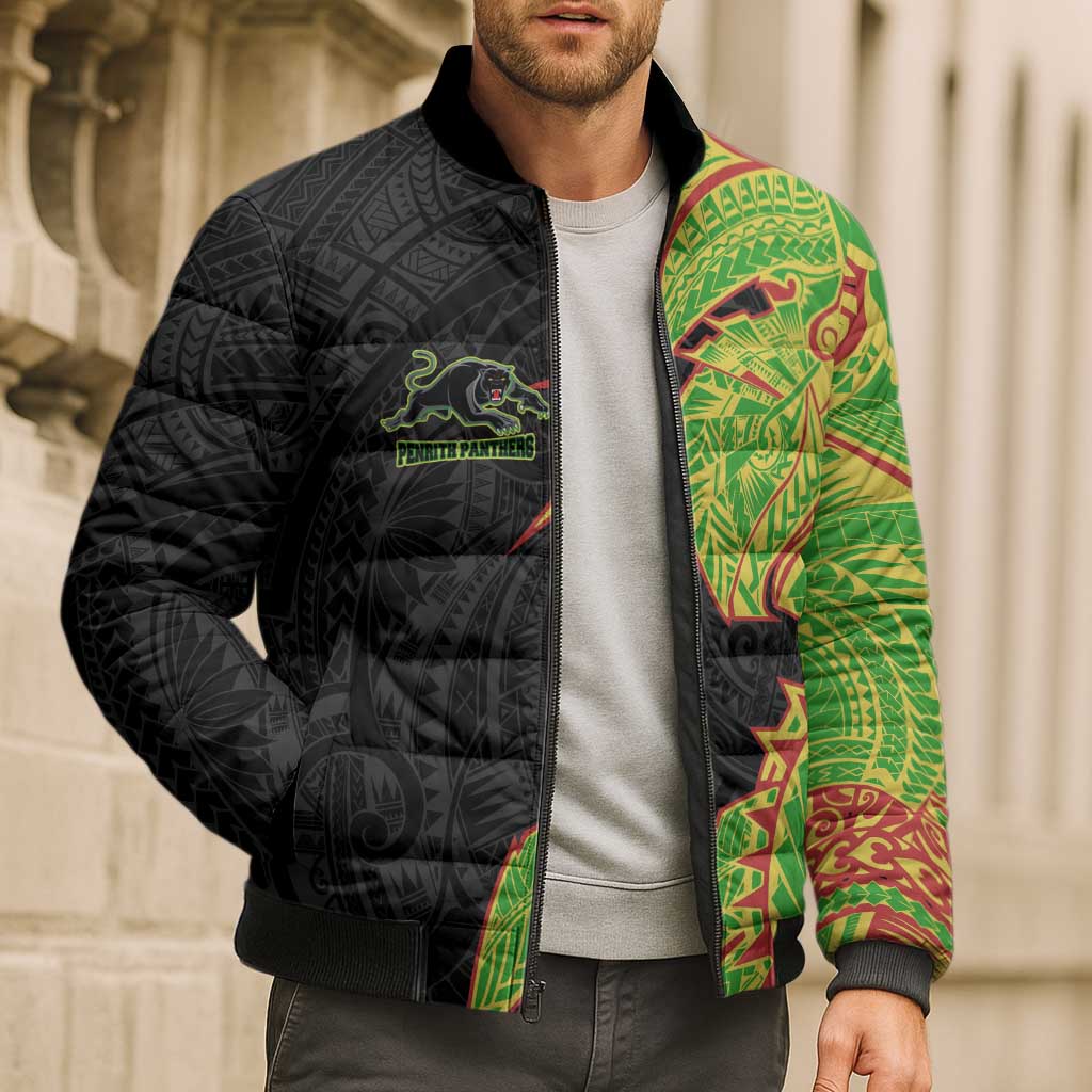 Penrith Panthers Bomber Puffer Jacket Polynesian Tribal Tattoo Pacific Sport Art