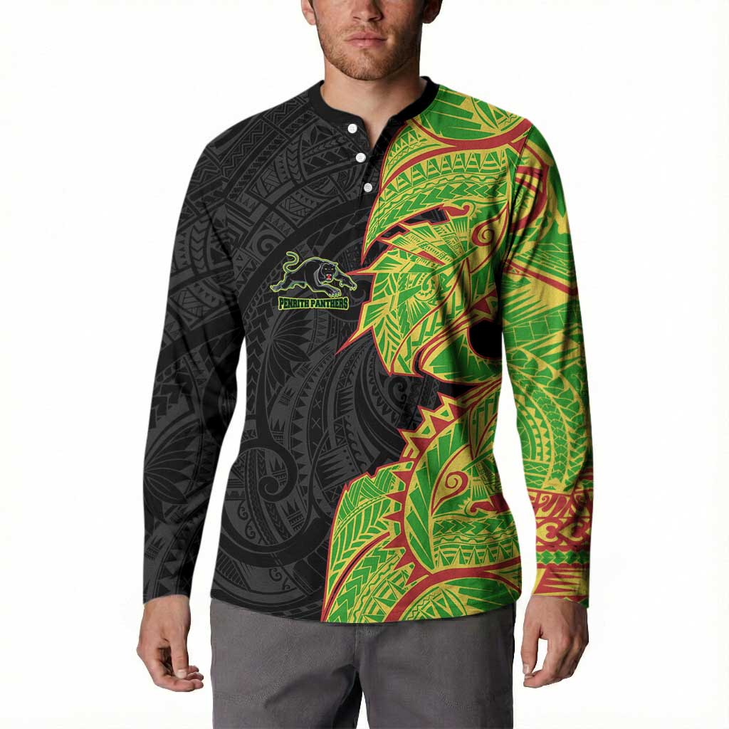 Penrith Panthers Button Sweatshirt Polynesian Tribal Tattoo Pacific Sport Art