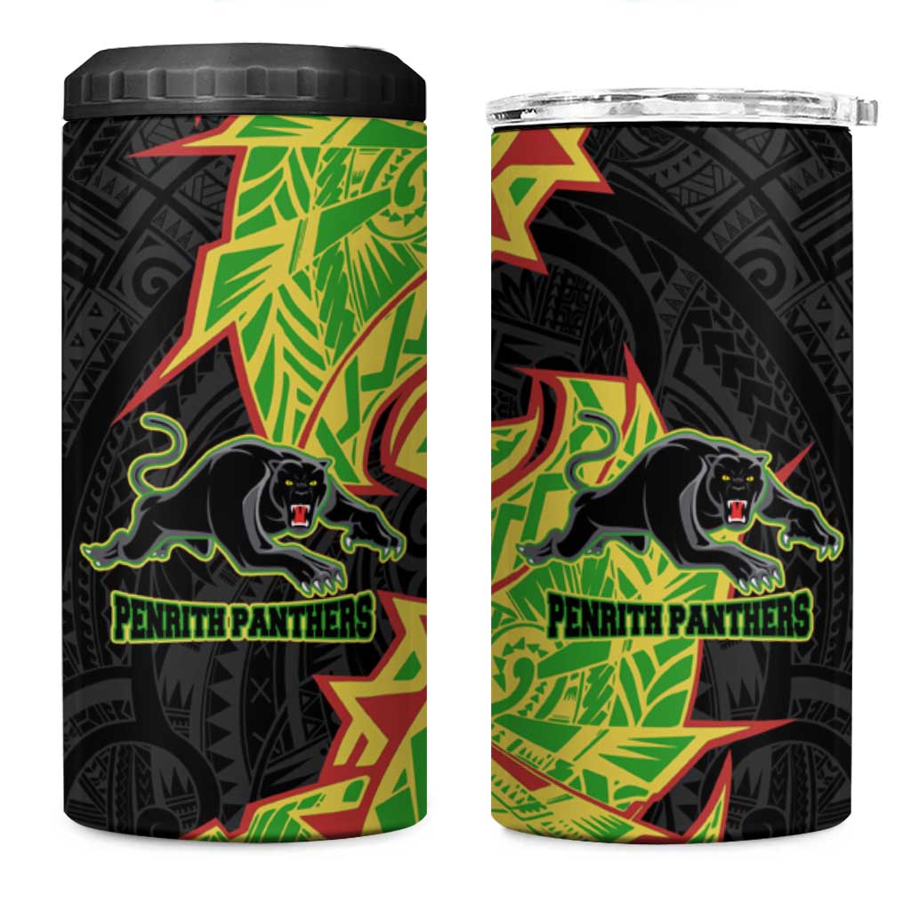 Penrith Panthers 4 in 1 Can Cooler Tumbler Polynesian Tribal Tattoo Pacific Sport Art