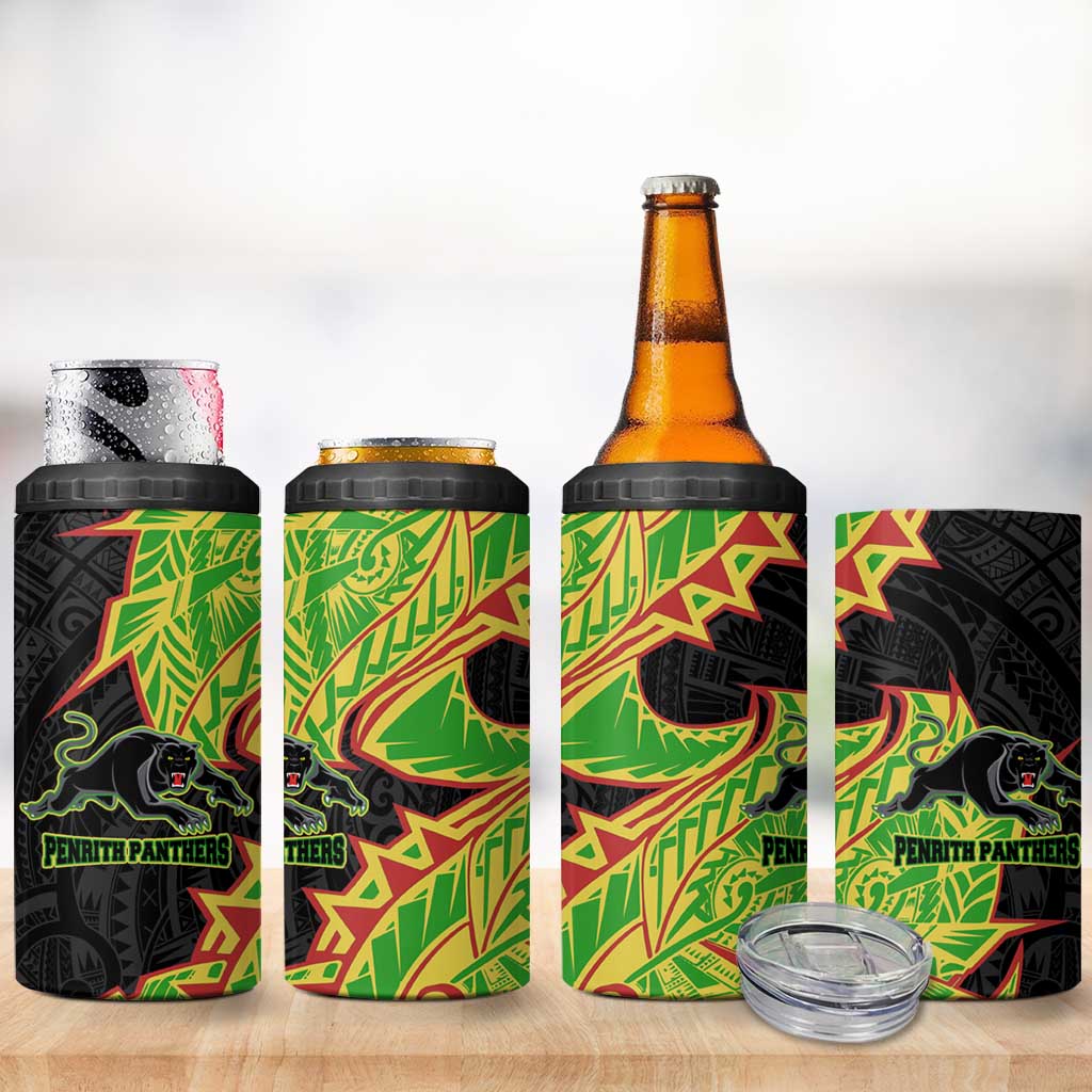 Penrith Panthers 4 in 1 Can Cooler Tumbler Polynesian Tribal Tattoo Pacific Sport Art