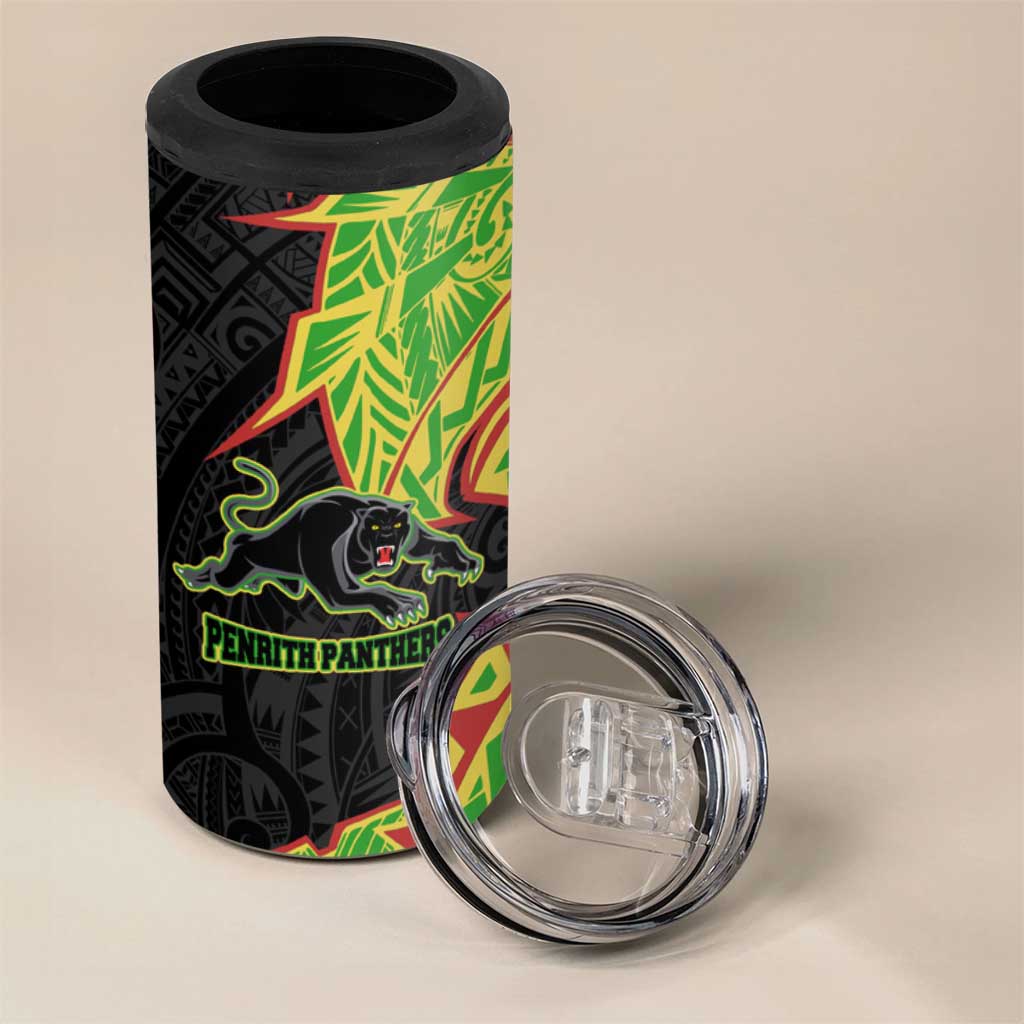 Penrith Panthers 4 in 1 Can Cooler Tumbler Polynesian Tribal Tattoo Pacific Sport Art