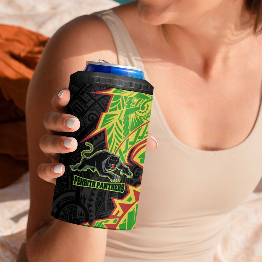 Penrith Panthers 4 in 1 Can Cooler Tumbler Polynesian Tribal Tattoo Pacific Sport Art