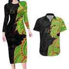 Penrith Panthers Couples Matching Long Sleeve Bodycon Dress and Hawaiian Shirt Polynesian Tribal Tattoo Pacific Sport Art