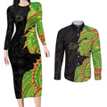 Penrith Panthers Couples Matching Long Sleeve Bodycon Dress and Long Sleeve Button Shirt Polynesian Tribal Tattoo Pacific Sport Art