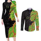 Penrith Panthers Couples Matching Long Sleeve Bodycon Dress and Long Sleeve Button Shirt Polynesian Tribal Tattoo Pacific Sport Art
