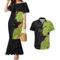 Penrith Panthers Couples Matching Mermaid Dress and Hawaiian Shirt Polynesian Tribal Tattoo Pacific Sport Art