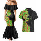 Penrith Panthers Couples Matching Mermaid Dress and Hawaiian Shirt Polynesian Tribal Tattoo Pacific Sport Art