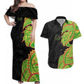 Penrith Panthers Couples Matching Off Shoulder Maxi Dress and Hawaiian Shirt Polynesian Tribal Tattoo Pacific Sport Art