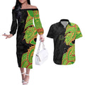 Penrith Panthers Couples Matching Off The Shoulder Long Sleeve Dress and Hawaiian Shirt Polynesian Tribal Tattoo Pacific Sport Art