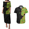 Penrith Panthers Couples Matching Puletasi and Hawaiian Shirt Polynesian Tribal Tattoo Pacific Sport Art