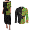 Penrith Panthers Couples Matching Puletasi and Long Sleeve Button Shirt Polynesian Tribal Tattoo Pacific Sport Art
