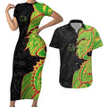 Penrith Panthers Couples Matching Short Sleeve Bodycon Dress and Hawaiian Shirt Polynesian Tribal Tattoo Pacific Sport Art