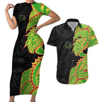 Penrith Panthers Couples Matching Short Sleeve Bodycon Dress and Hawaiian Shirt Polynesian Tribal Tattoo Pacific Sport Art
