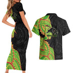Penrith Panthers Couples Matching Short Sleeve Bodycon Dress and Hawaiian Shirt Polynesian Tribal Tattoo Pacific Sport Art