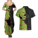 Penrith Panthers Couples Matching Summer Maxi Dress and Hawaiian Shirt Polynesian Tribal Tattoo Pacific Sport Art