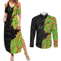 Penrith Panthers Couples Matching Summer Maxi Dress and Long Sleeve Button Shirt Polynesian Tribal Tattoo Pacific Sport Art