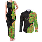 Penrith Panthers Couples Matching Tank Maxi Dress and Long Sleeve Button Shirt Polynesian Tribal Tattoo Pacific Sport Art
