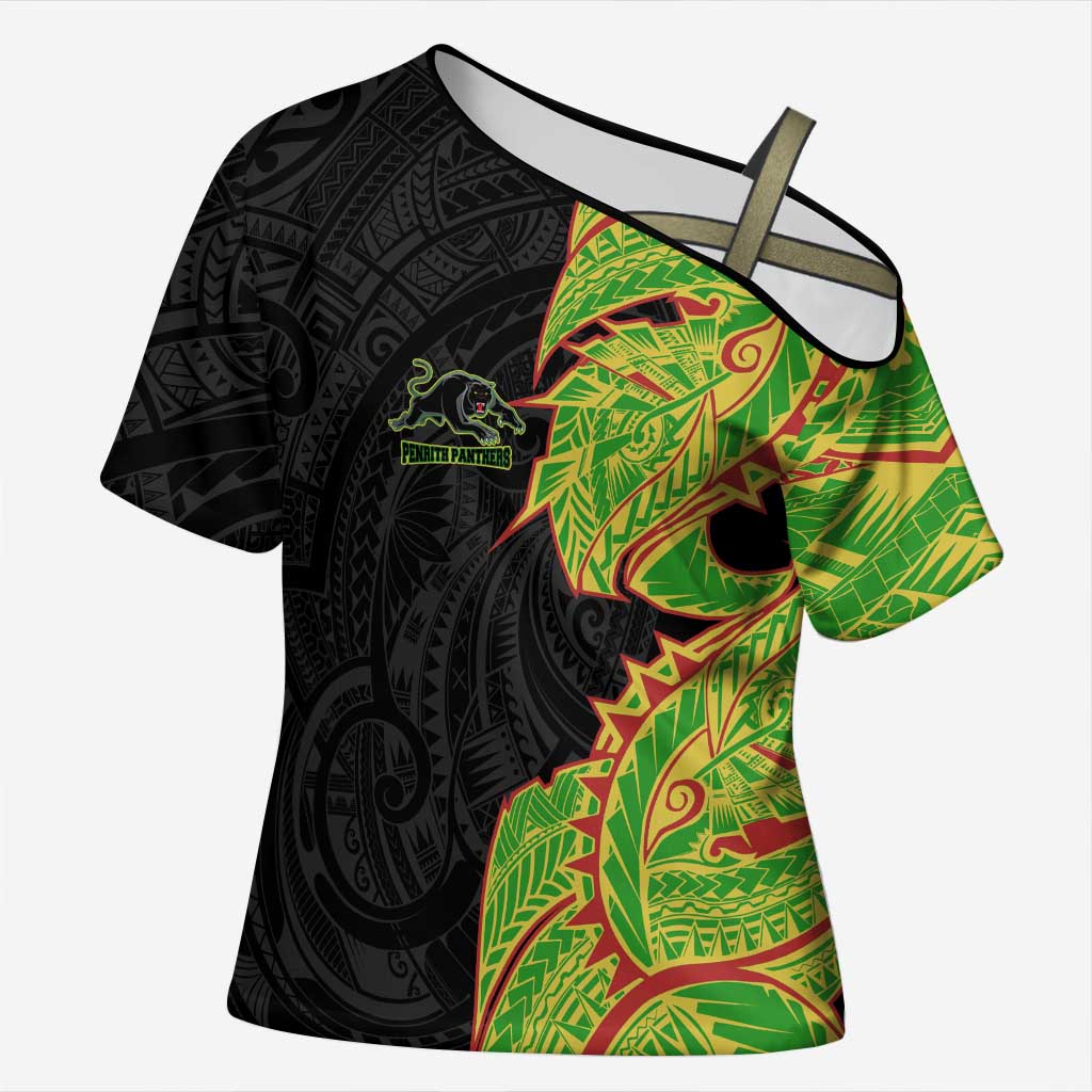 Penrith Panthers Cross Shoulder Shirt Polynesian Tribal Tattoo Pacific Sport Art
