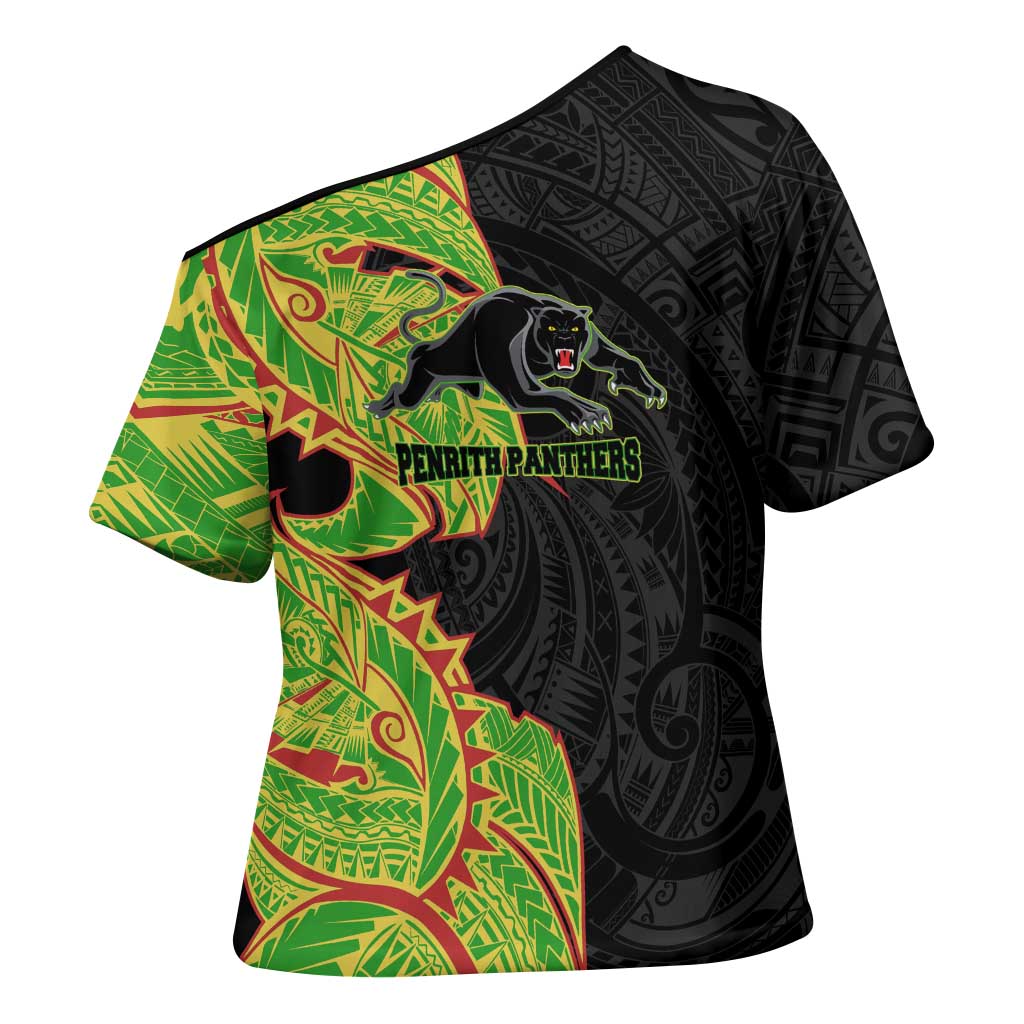 Penrith Panthers Cross Shoulder Shirt Polynesian Tribal Tattoo Pacific Sport Art
