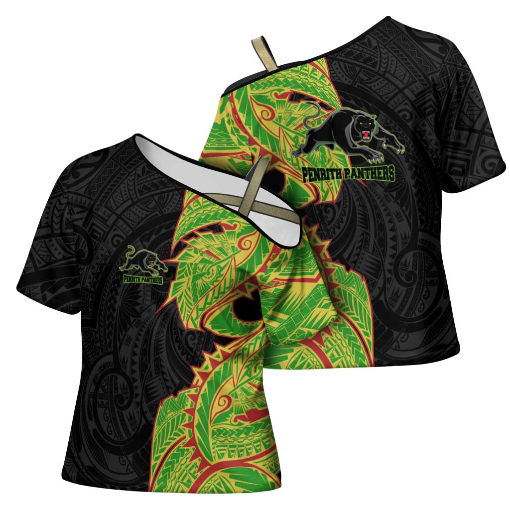 Penrith Panthers Cross Shoulder Shirt Polynesian Tribal Tattoo Pacific Sport Art
