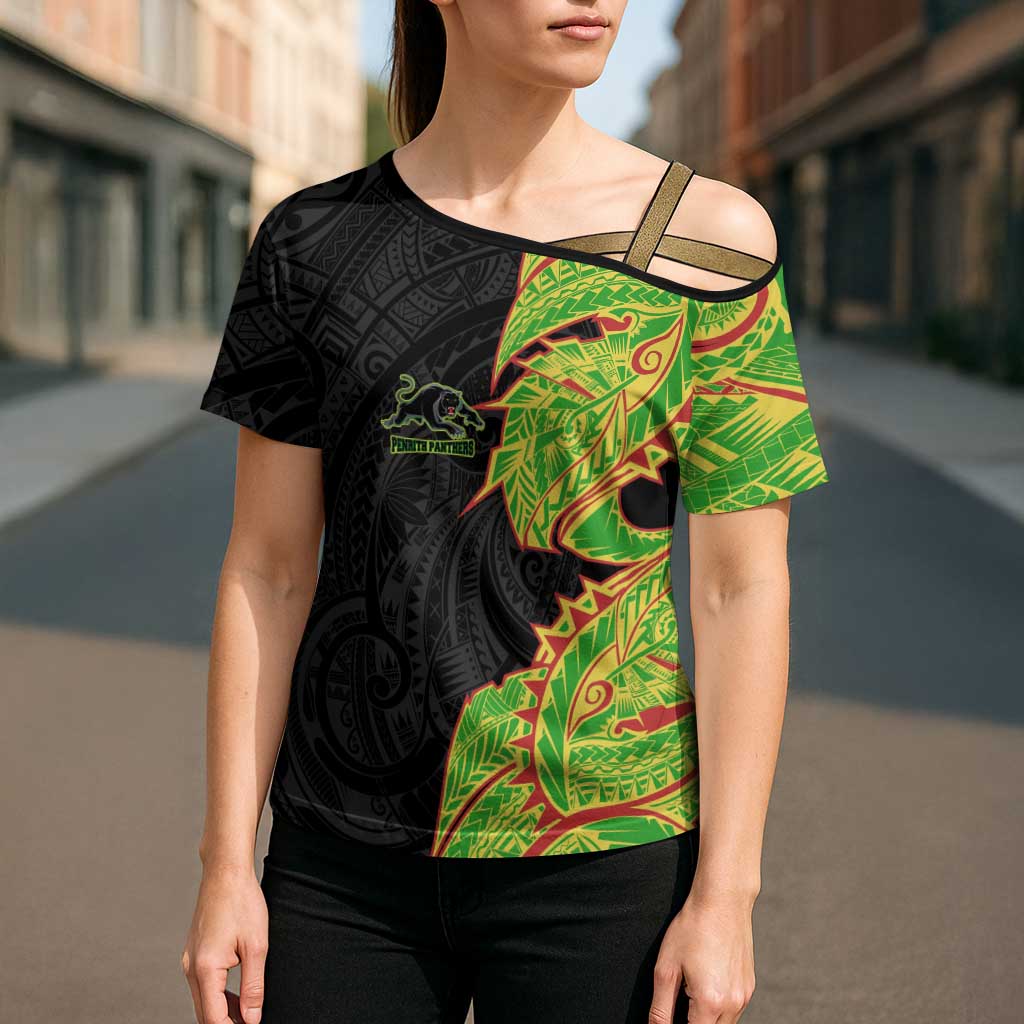 Penrith Panthers Cross Shoulder Shirt Polynesian Tribal Tattoo Pacific Sport Art