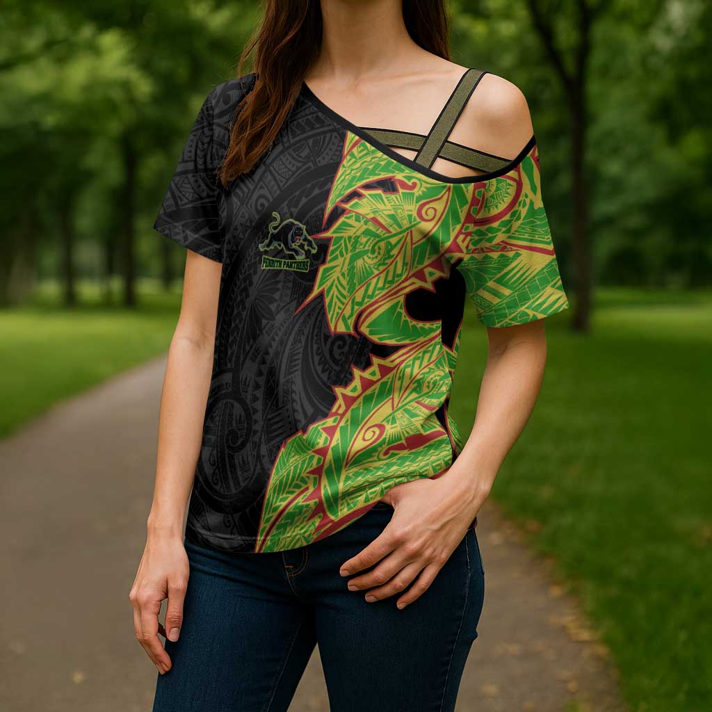 Penrith Panthers Cross Shoulder Shirt Polynesian Tribal Tattoo Pacific Sport Art
