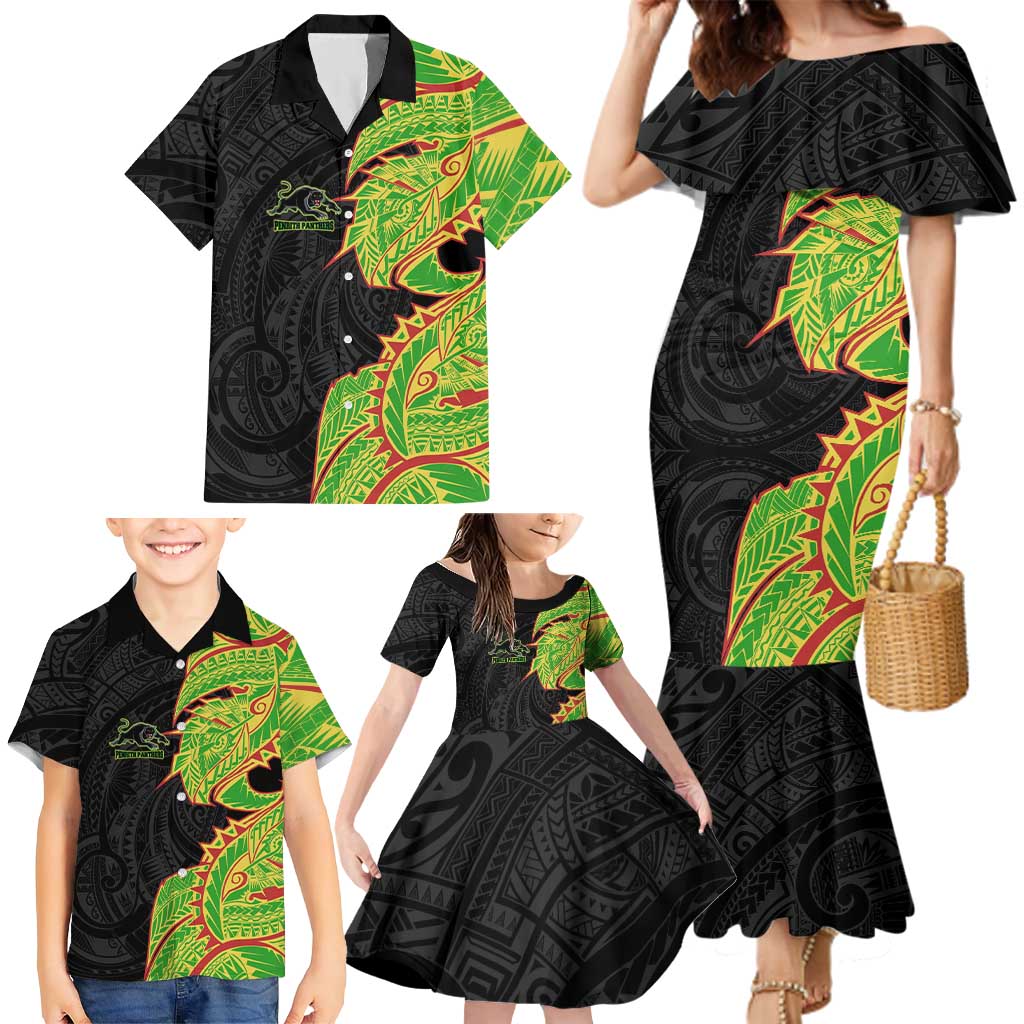 Penrith Panthers Family Matching Mermaid Dress and Hawaiian Shirt Polynesian Tribal Tattoo Pacific Sport Art