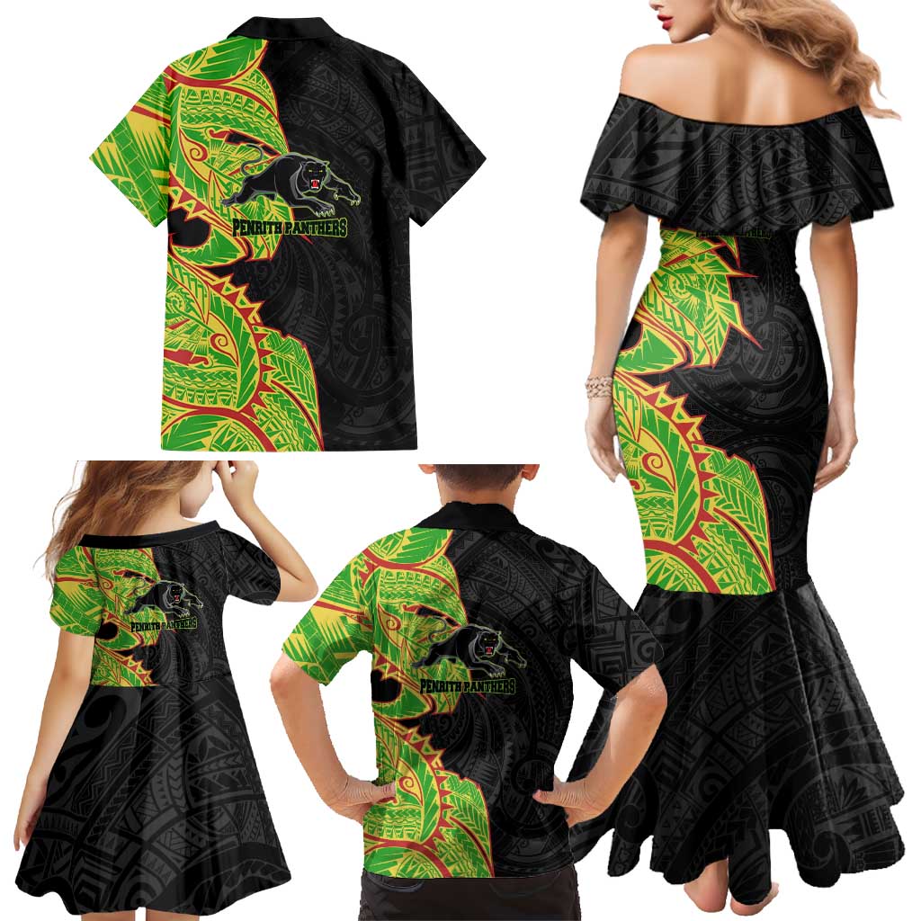 Penrith Panthers Family Matching Mermaid Dress and Hawaiian Shirt Polynesian Tribal Tattoo Pacific Sport Art
