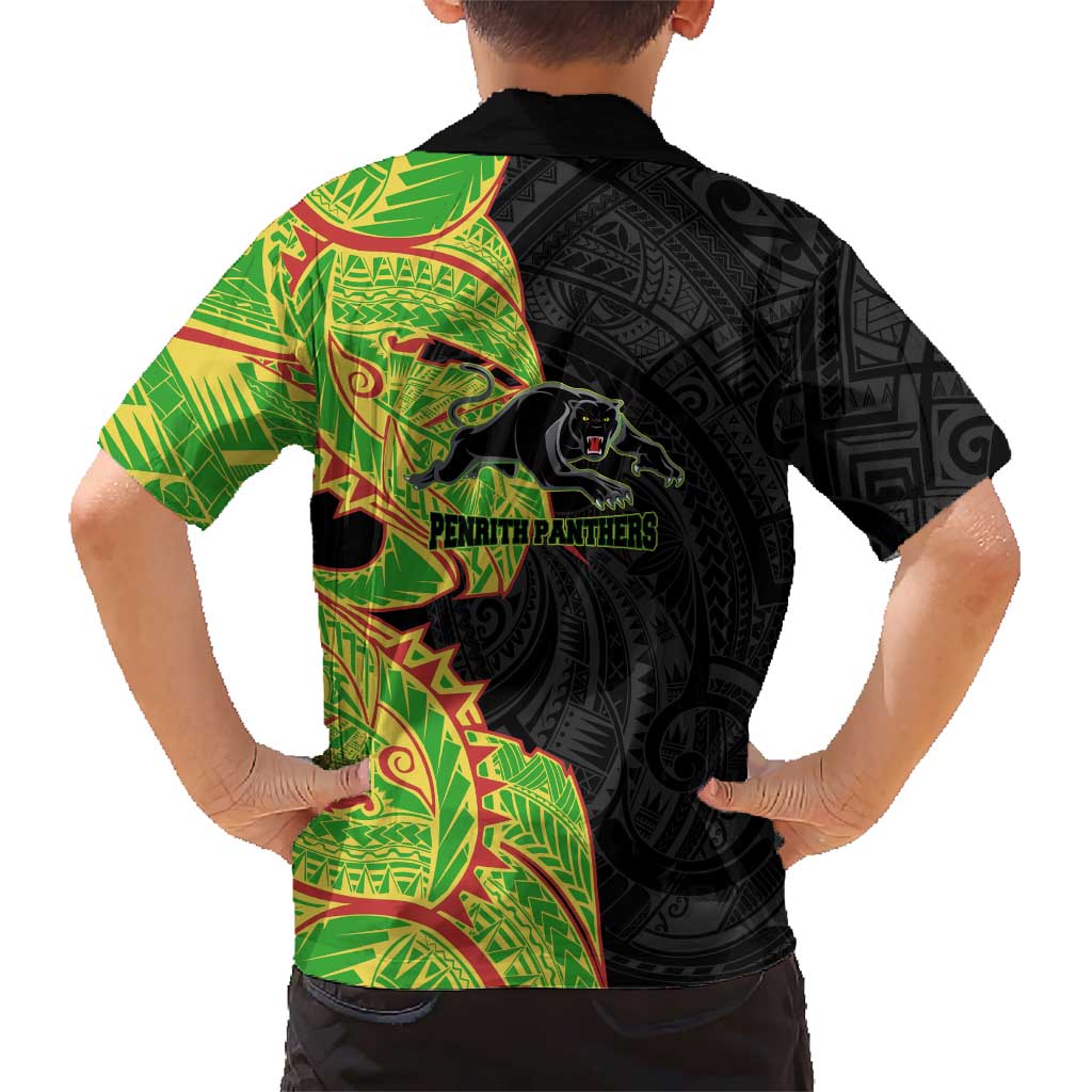 Penrith Panthers Family Matching Off Shoulder Maxi Dress and Hawaiian Shirt Polynesian Tribal Tattoo Pacific Sport Art