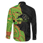 Penrith Panthers Family Matching Off Shoulder Maxi Dress and Hawaiian Shirt Polynesian Tribal Tattoo Pacific Sport Art