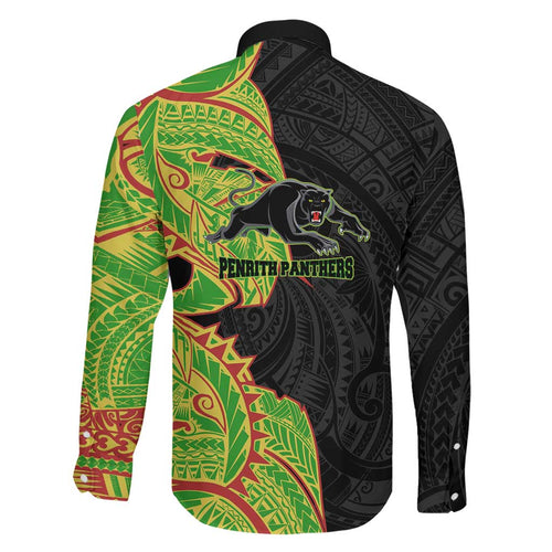 Penrith Panthers Family Matching Off Shoulder Maxi Dress and Hawaiian Shirt Polynesian Tribal Tattoo Pacific Sport Art