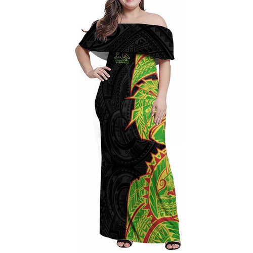 Penrith Panthers Family Matching Off Shoulder Maxi Dress and Hawaiian Shirt Polynesian Tribal Tattoo Pacific Sport Art