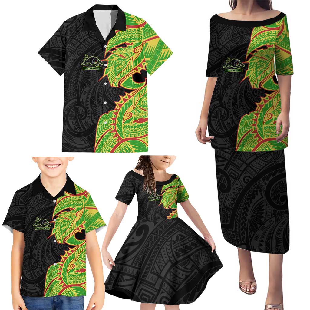 Penrith Panthers Family Matching Puletasi and Hawaiian Shirt Polynesian Tribal Tattoo Pacific Sport Art