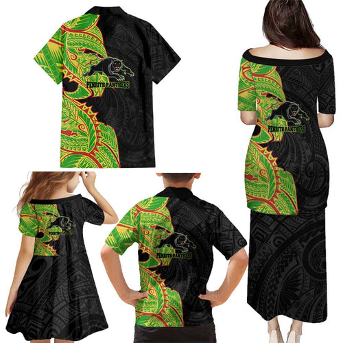Penrith Panthers Family Matching Puletasi and Hawaiian Shirt Polynesian Tribal Tattoo Pacific Sport Art