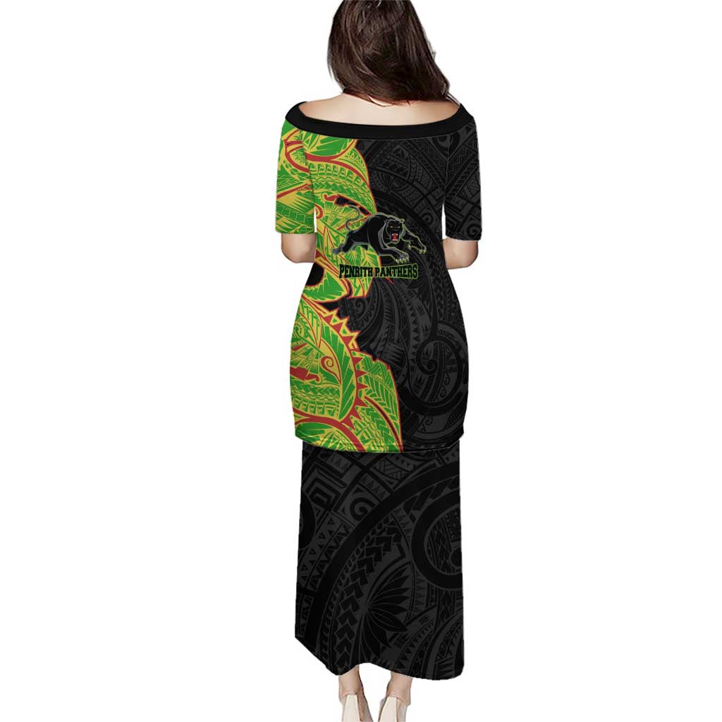 Penrith Panthers Family Matching Puletasi and Hawaiian Shirt Polynesian Tribal Tattoo Pacific Sport Art